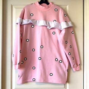 Lazy Oaf OS Pink with Polka Dot, Ruffle Jumper  Oversized, Sweater Dress